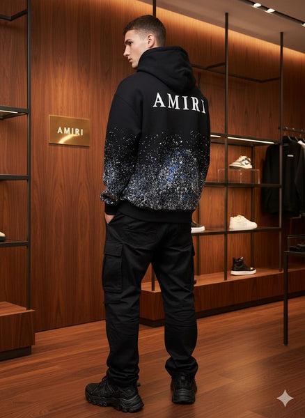 Midnight Nebula Luxe Hoodie with Splatter-Fade Design