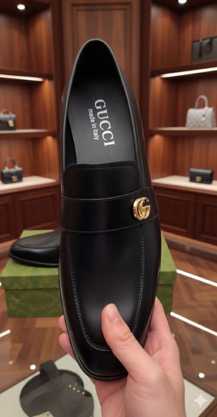 Regal Black Leather Loafers with Signature Dual-G Emblem