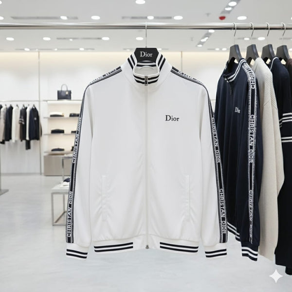 Luxury Black Brand Signature Track Jacket with Logo Tape Sleeves