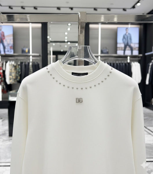 White Luxury Sweatshirt with Metal Logo Detail