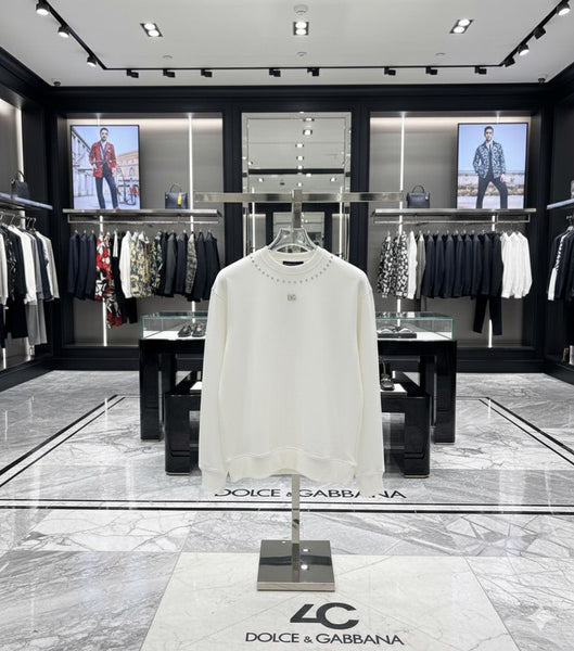 White Luxury Sweatshirt with Metal Logo Detail