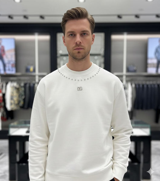 White Luxury Sweatshirt with Metal Logo Detail