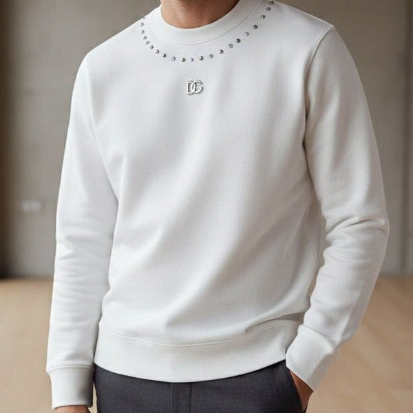 White Luxury Sweatshirt with Metal Logo Detail