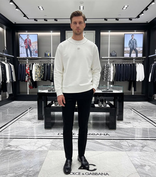 White Luxury Sweatshirt with Metal Logo Detail