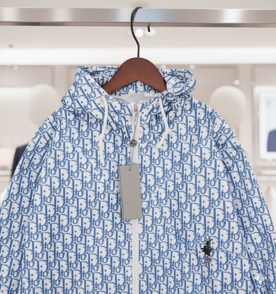 Premium Sky Blue Designer Monogram Hooded Jacket