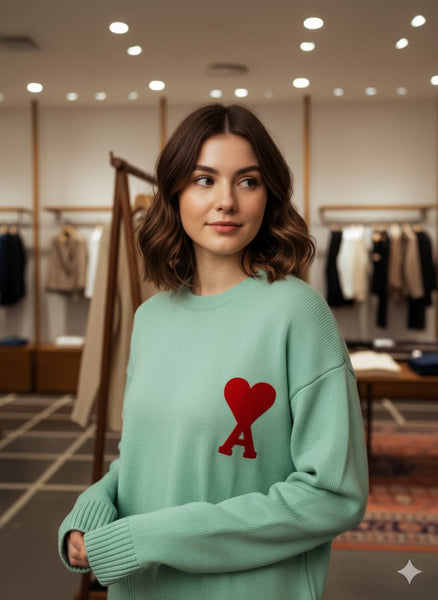 Mint Green Heart Logo Pullover for Women