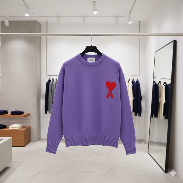 Premium Classic Lavender Knit Pullover with Heart Logo For Woman