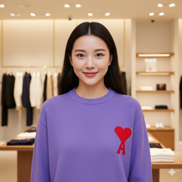 Premium Classic Lavender Knit Pullover with Heart Logo For Woman