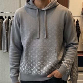 Elegant Grey Designer Hoodie with Signature Pattern