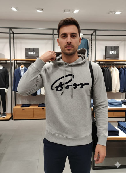 Luxury Imported Grey Signature Logo Hoodie for Men