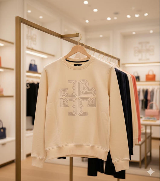 Elegant Beige Sweatshirt with Embossed Design
