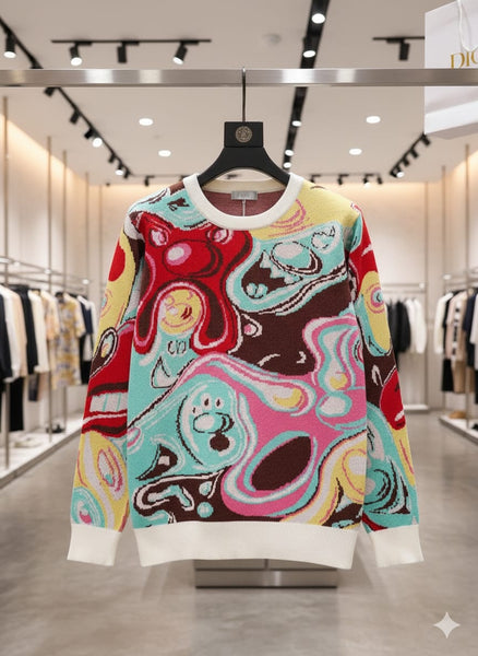 Colorful Abstract Art Knit Pullover