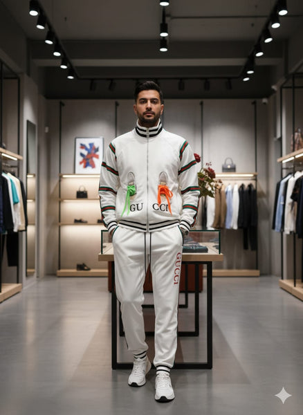 Premium Trendy White Tracksuit with Signature Stripe Detail