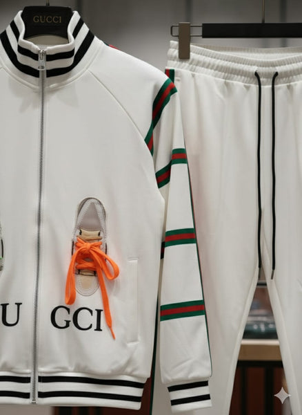 Premium Trendy White Tracksuit with Signature Stripe Detail