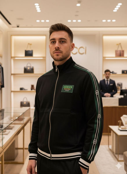 Imported Black and Green Stripe Technical Tracksuit