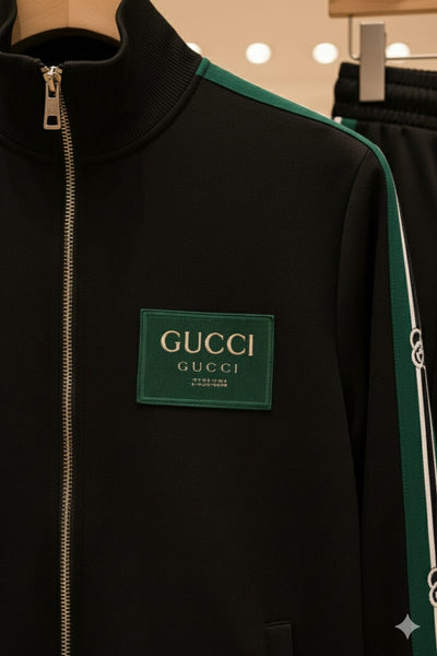 Imported Black and Green Stripe Technical Tracksuit