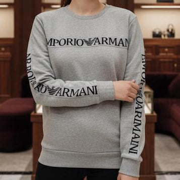 Luxury Brand Logo Print Grey Fleece Pullover