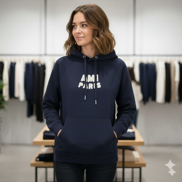 Premium Navy Blue Cozy & Warm Initial  Logo Hoodie