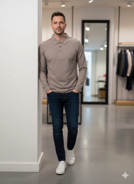 Premium Men's Long-Sleeve Polo Shirt