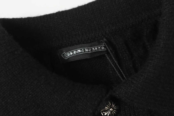 Luxury Black Cable Knit Rugby Polo Sweater