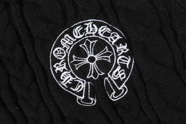 Luxury Black Cable Knit Rugby Polo Sweater