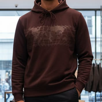 Men's Dark Plum Hoodie with Global Map Graphic