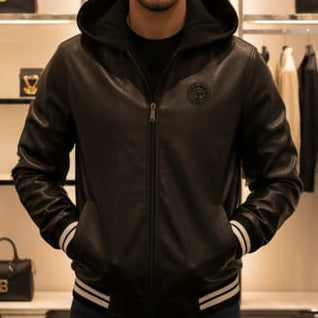 Luxury Hooded Leather Bomber Jacket