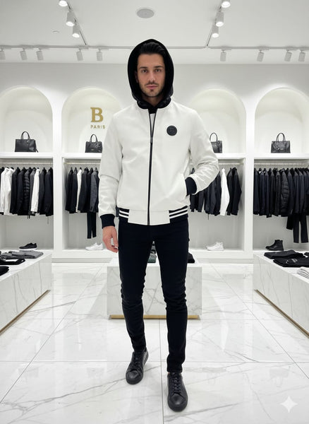 Luxury Hooded Leather Bomber Jacket