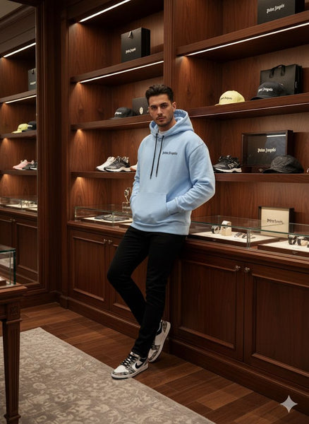 Luxury Imported Sky blue Logo Hoodie