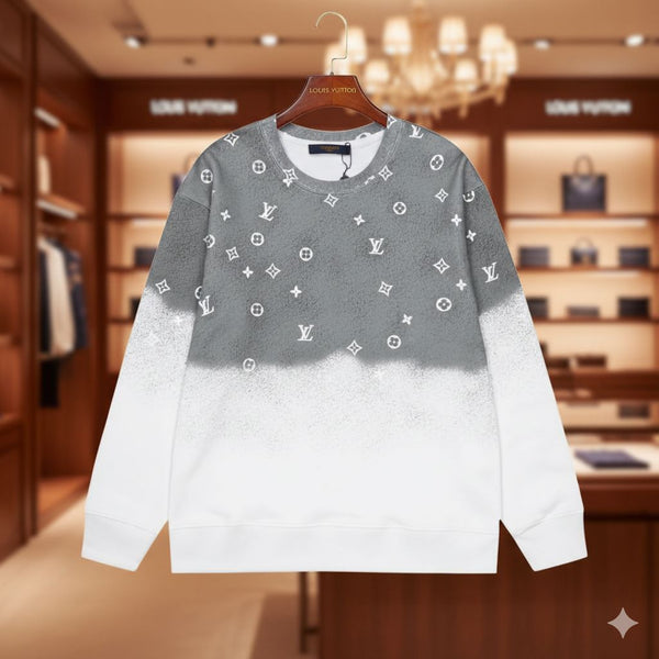 Branded Grey and White Monogram Gradient Crewneck Sweatshirt