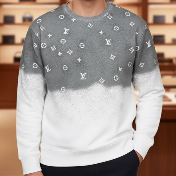 Branded Grey and White Monogram Gradient Crewneck Sweatshirt