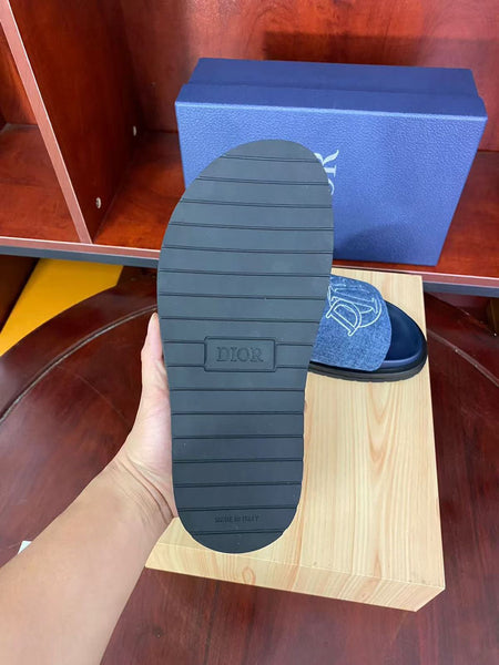 Blue Denim Logo Slide Sandals Luxury Casual Comfort Wear