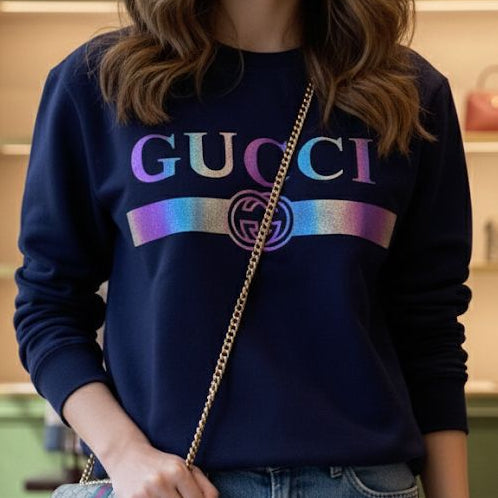 Navy Blue Logo Sweatshirt Premium Casual Designer Wear