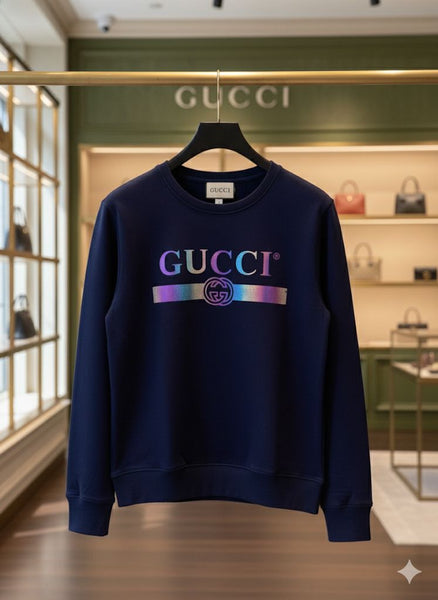 Navy Blue Logo Sweatshirt Premium Casual Designer Wear