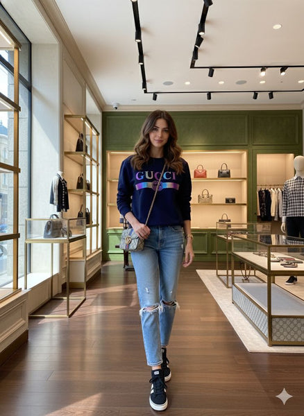 Navy Blue Logo Sweatshirt Premium Casual Designer Wear