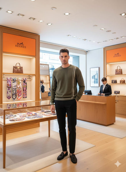 Men’s Olive green Designer Sweater with Contrast Stripe Detail