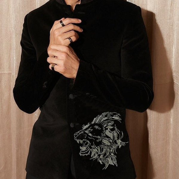 Men’s Luxury Black Embroidered Bandhgala Blazer