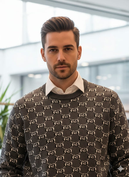 Premium Designer Monogram Knit Pullover Stylish Winter Essential