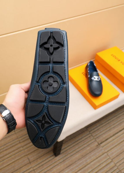 Premium Blue Men’s Designer Loafers with Metal Logo Detail