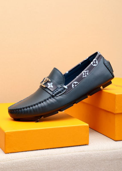 Premium Blue Men’s Designer Loafers with Metal Logo Detail