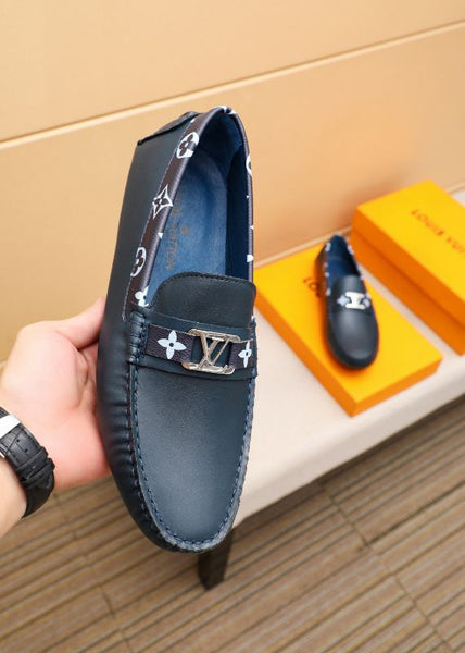 Premium Blue Men’s Designer Loafers with Metal Logo Detail