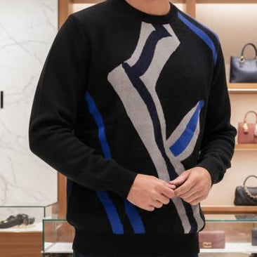 Luxury Black Men’s Designer Sweater with Modern Abstract Pattern
