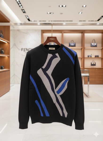 Luxury Black Men’s Designer Sweater with Modern Abstract Pattern