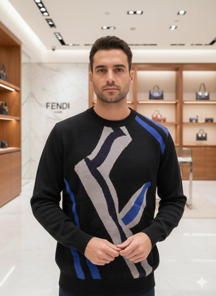 Luxury Black Men’s Designer Sweater with Modern Abstract Pattern