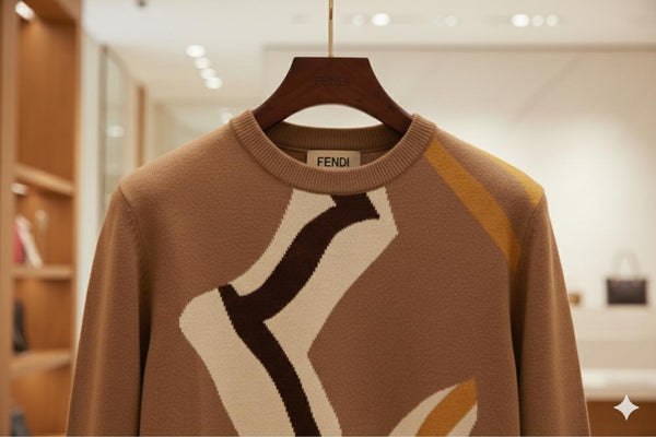 Luxury Beige Men’s Pullover with Modern Abstract Pattern