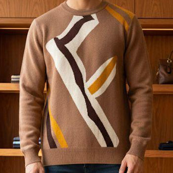 Luxury Beige Men’s Pullover with Modern Abstract Pattern
