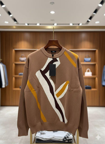 Luxury Beige Men’s Pullover with Modern Abstract Pattern