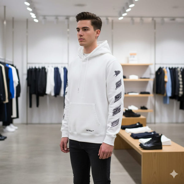 Latest Scribble Diag-Print Cotton Hoodie