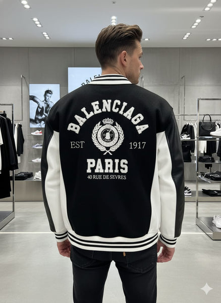 Men’s Premium Black & White Varsity Jacket – Classic Street Style