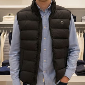 Premium Black Puffer Sleeveless Jacket  Lightweight, Warm & Stylish